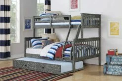 Twin/Full Mission Bunk Bed With Trundle Bed In Brushed Grey Finish