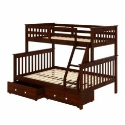Twin/Full Mission II Bunk Bed W/Dual Under Bed Drawers In Dark Cappuccino Finish