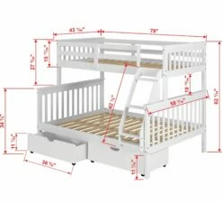 Twin/Full Mission II Bunk Bed W/Dual Under Bed Drawers In White Finish -WALKER EDISON Shop DT 122 3 TFW 505 W 1