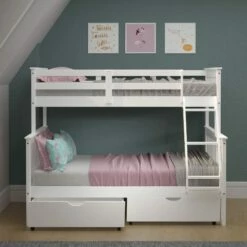 Twin/Full Mission II Bunk Bed W/Dual Under Bed Drawers In White Finish -WALKER EDISON Shop DT 122 3 TFW 505 W 2