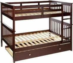 Full/Full Mission II Bunk Bed With Trundle Bed Dark Cappuccino Finish