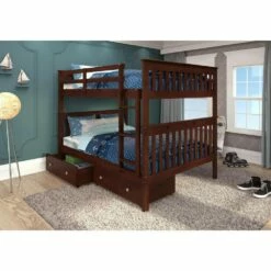 Full/Full Mission II Bunk Bed With Dual Underbed Drawers Dark Cappuccino Finish -WALKER EDISON Shop DT 123 3 FFCP 505 CP 3