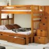 Twin/Full Tall Mission Stairway Bunk Bed With Ext Kit With Dual Underbed Drawers Honey Finish 2 Twin/Full Tall Mission Stairway Bunk Bed With Ext Kit With Dual Underbed Drawers Honey Finish -WALKER EDISON Shop DT 200 TTSH EXT 505 H