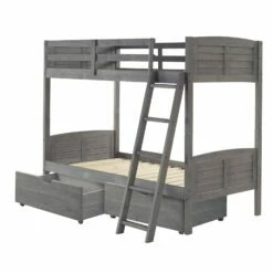 Twin/Twin Louver Bunk Bed With Dual Under Bed Drawers In Antique Grey Finish