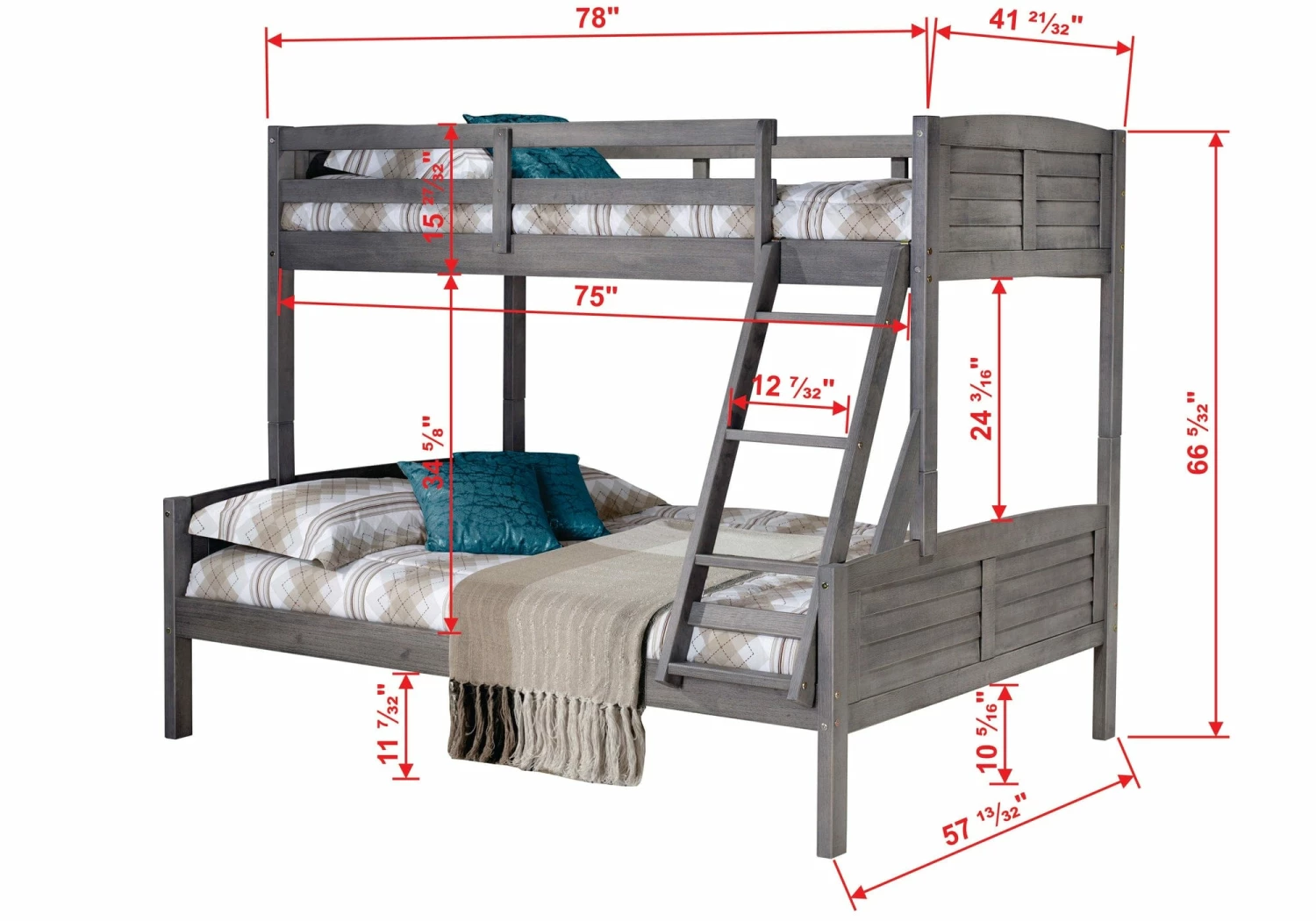Twin/Full Louver Bunkbed Antique Grey 4 Twin/Full Louver Bunkbed Antique Grey - Image 2