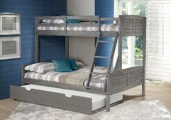 Twin/Full Louver Bunk Bed With Twin Trundle Bed In Antique Grey Finish -WALKER EDISON Shop DT 2012 TFAG 503 AG 2