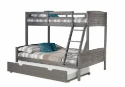 Twin/Full Louver Bunk Bed With Twin Trundle Bed In Antique Grey Finish