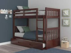 Twin/Twin Mission Bunk Bed With Twin Trundle Bed In Merlot Finish -WALKER EDISON Shop DT 2810 TTM 2890 TM 2