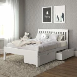 Full Contempo Bed With Dual Under Bed Drawers White Finish -WALKER EDISON Shop DT 500 FW 505 W 2