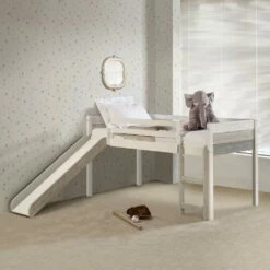 Low Loft Bed/Slide/Slats Grey White