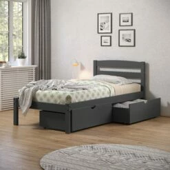 Twin Econo Bed With Dual Under Bed Drawer Dark Grey Finish -WALKER EDISON Shop DT 575 TDG 505 DG 3