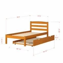 Twin Econo Bed With Trundle Bed Honey Finish -WALKER EDISON Shop DT 575 TH 503 H 2