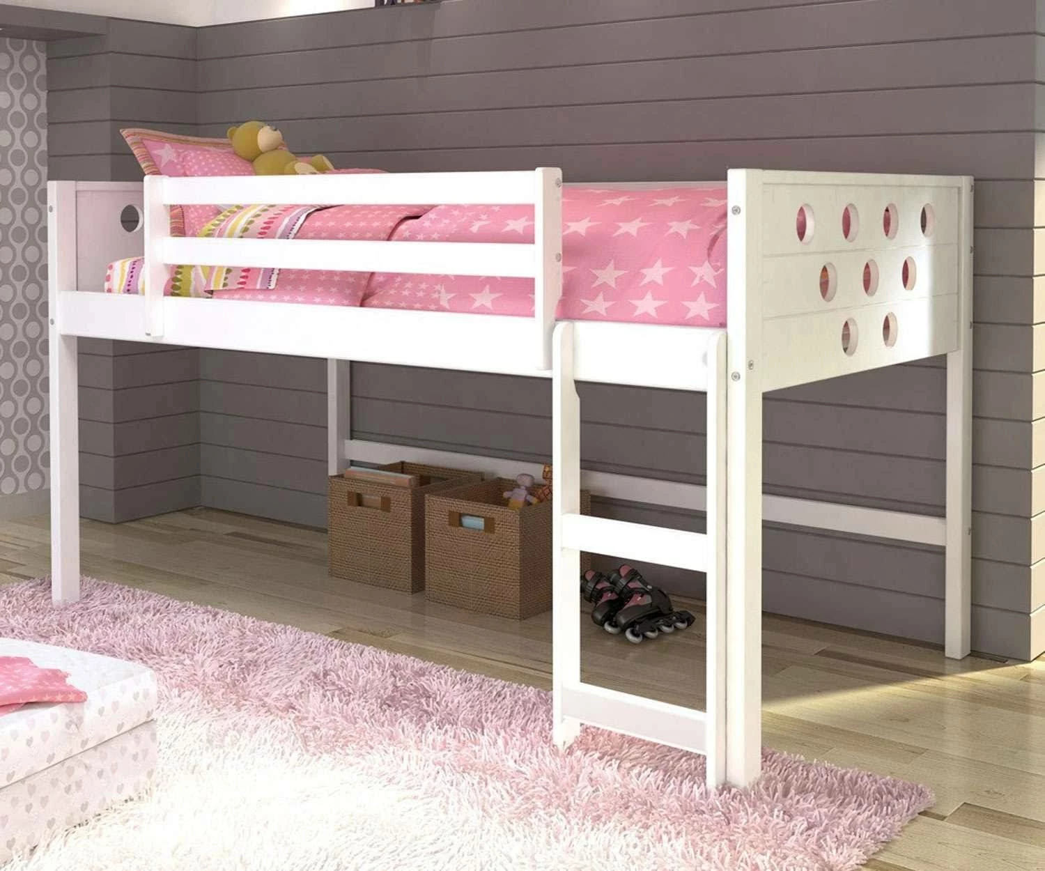 Circles Low Loft Hdbd/Ftbd/Rails/Slats White 3 Circles Low Loft Hdbd/Ftbd/Rails/Slats White