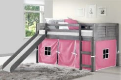 Twin Louver Low Loft W/Slide & Pink Tent Kit In Antique Grey Finish -WALKER EDISON Shop DT 790 AAG 750C TP 785 AG 1
