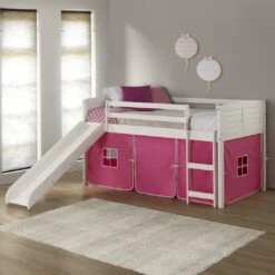 Twin Louver Low Loft White W/Pink Tent & Slide -WALKER EDISON Shop DT 790 ATW 750C TP 785 W 2