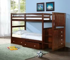 Mission Stairway Bunk Bed With Dual Underbed Drawers Dark Cappuccino Finish