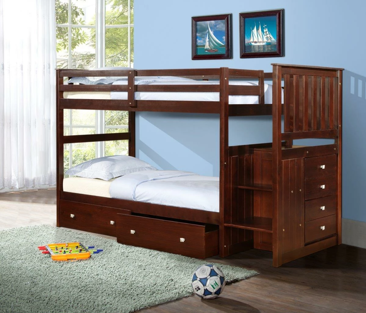 Mission Stairway Bunk Bed With Dual Underbed Drawers Dark Cappuccino Finish 3 Mission Stairway Bunk Bed With Dual Underbed Drawers Dark Cappuccino Finish