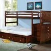 Twin/Full Mission Stairway Bunk Bed With Ext Kit With Dual Underbed Drawers Cappuccino Finish