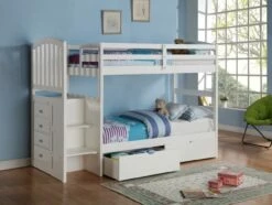 Arch Mission Stairway Bunkbed With Dual Under Bed Drawers White Finish