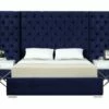 Grande Navy Blue Velvet Bed -WALKER EDISON Shop MF GRANDE NVY Q QB