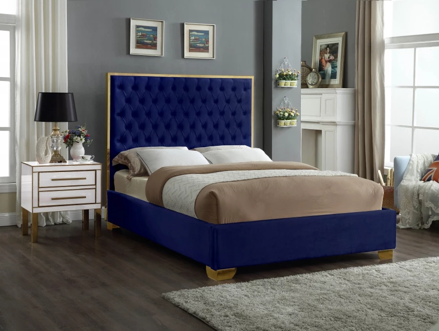 Lana Navy Blue Velvet Bed 4 Lana Navy Blue Velvet Bed - Image 2