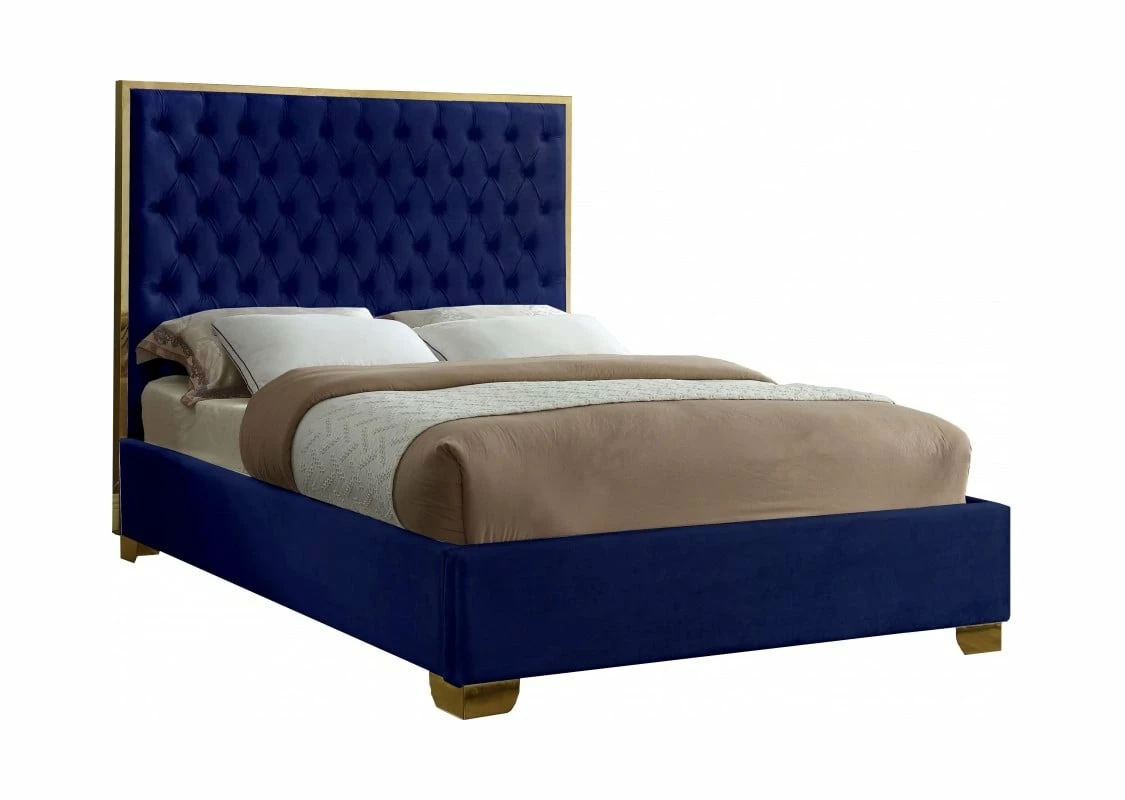 Lana Navy Blue Velvet Bed 3 Lana Navy Blue Velvet Bed