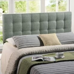 Lily Queen Upholstered Fabric Headboard Gray 5 Lily Queen Upholstered Fabric Headboard Gray -WALKER EDISON Shop MOD 5041 GRY 2