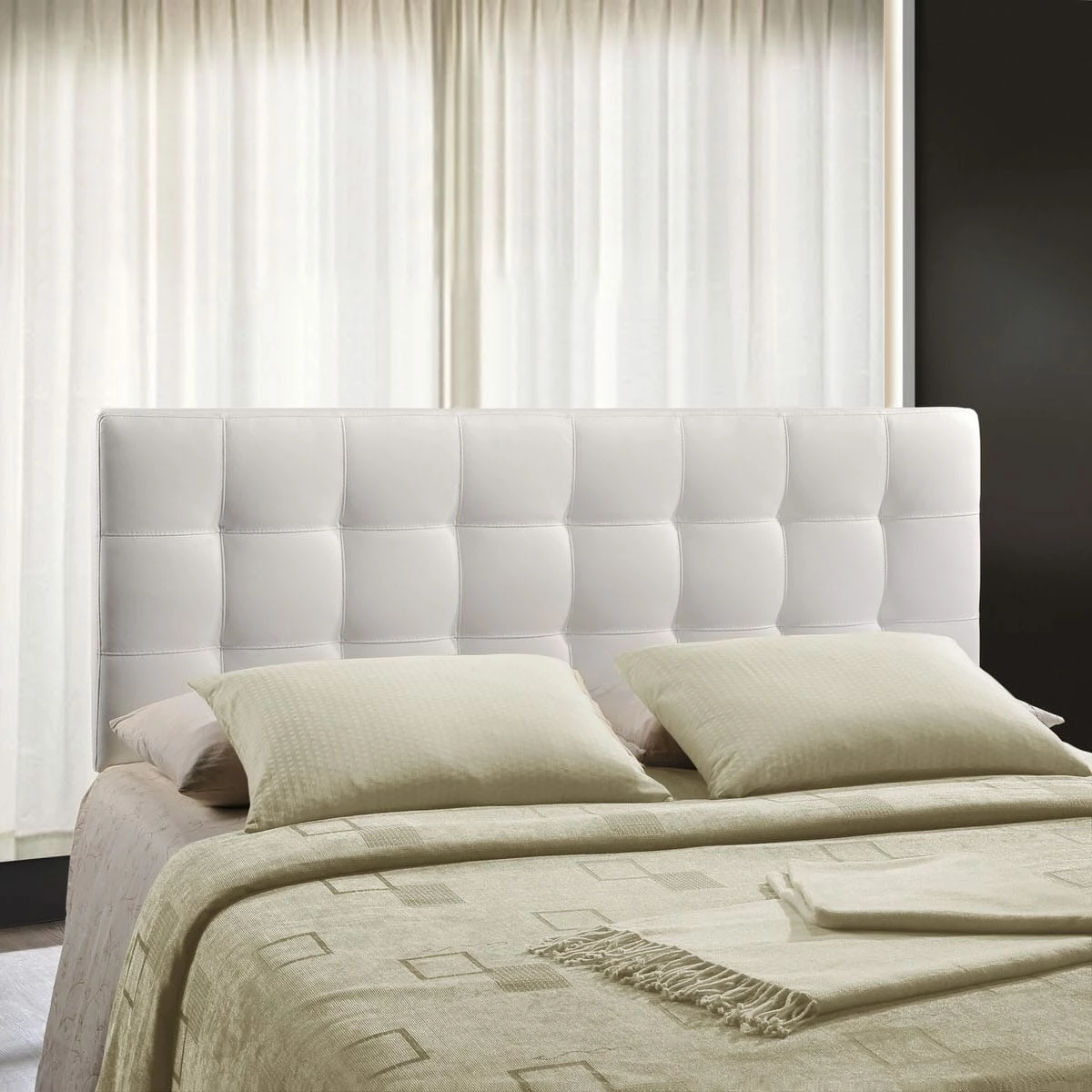 Lily King Upholstered Vinyl Headboard White 6 Lily King Upholstered Vinyl Headboard White - Image 4