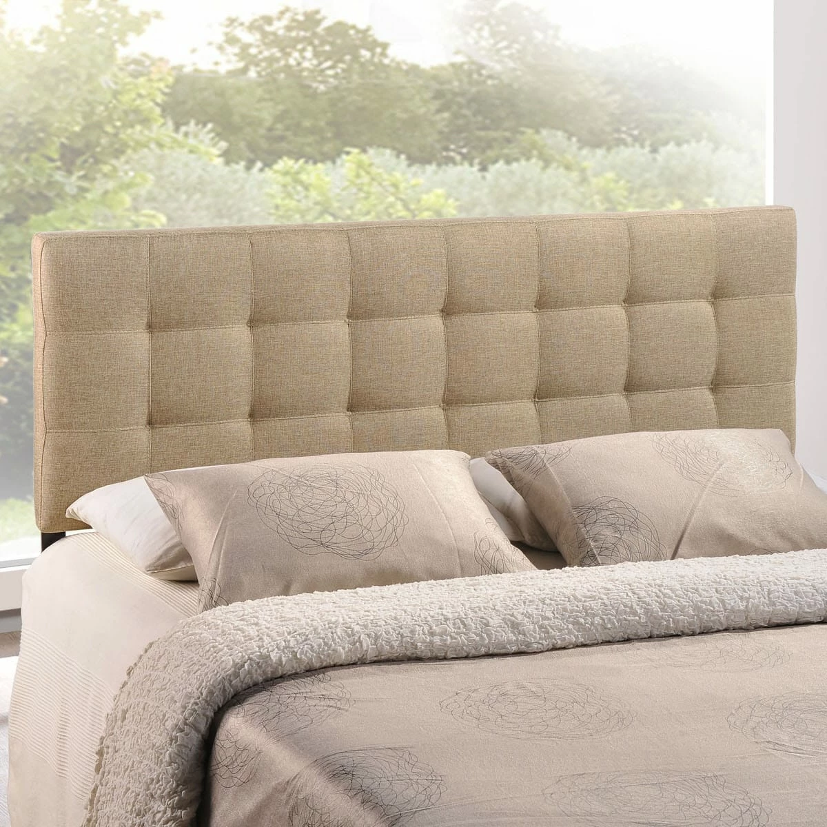 Lily Full Upholstered Fabric Headboard Beige 4 Lily Full Upholstered Fabric Headboard Beige - Image 2