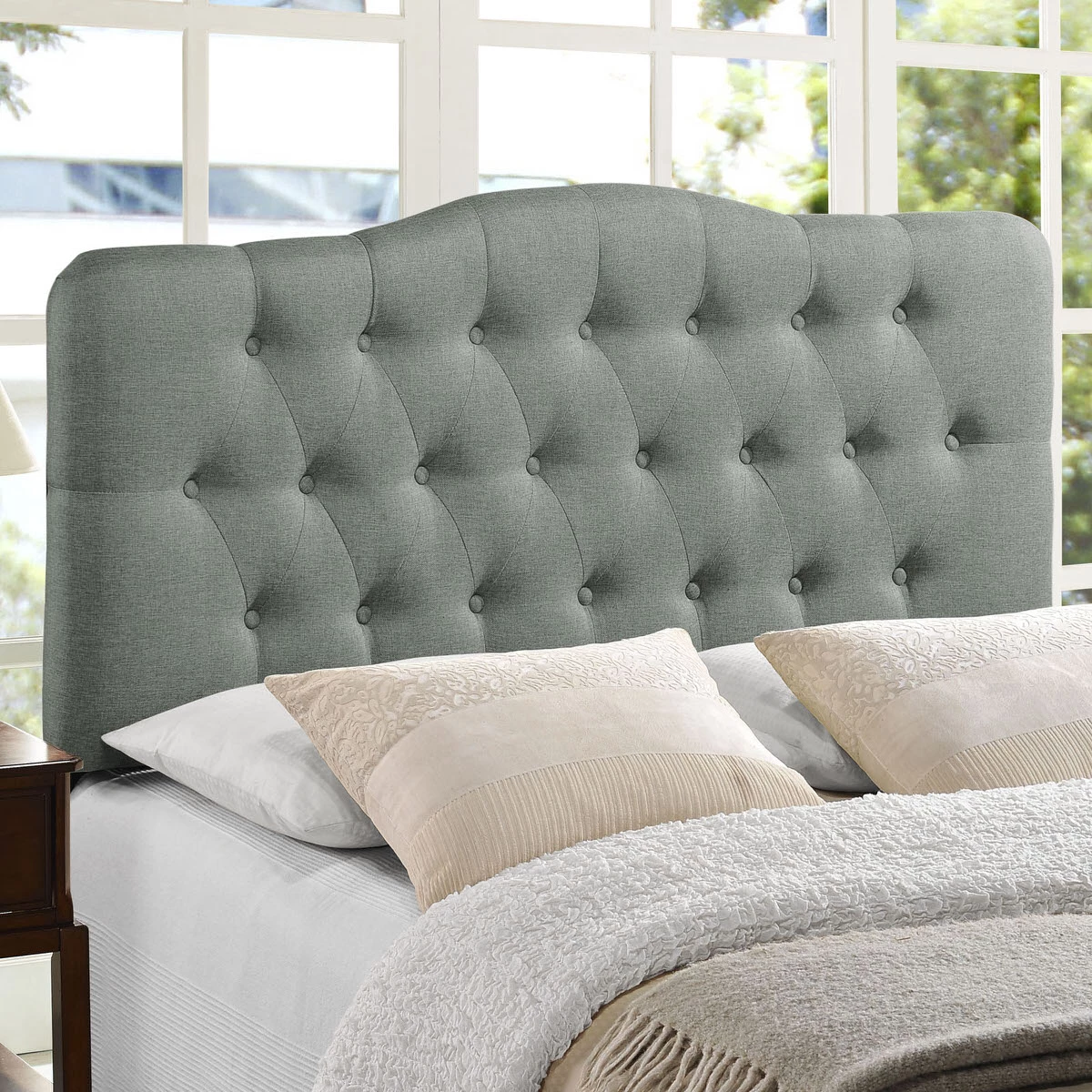 Annabel King Upholstered Fabric Headboard Gray 7 Annabel King Upholstered Fabric Headboard Gray - Image 5