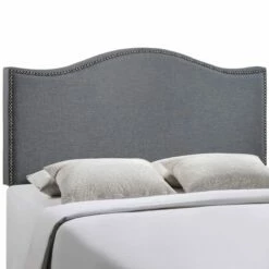Curl Queen Nailhead Upholstered Headboard Smoke