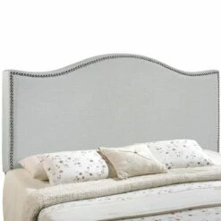 Curl King Nailhead Upholstered Headboard Sky Gray -WALKER EDISON Shop MOD 5207 GRY 4