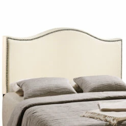 Curl King Nailhead Upholstered Headboard Ivory