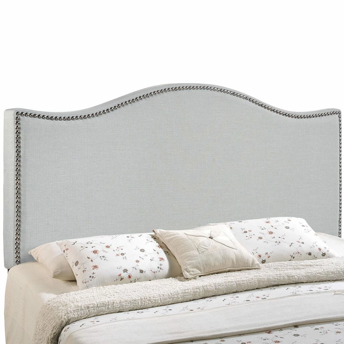 Curl Full Nailhead Upholstered Headboard Sky Gray 4 Curl Full Nailhead Upholstered Headboard Sky Gray - Image 2