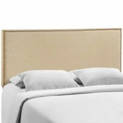 Region Queen Nailhead Upholstered Headboard Cafe