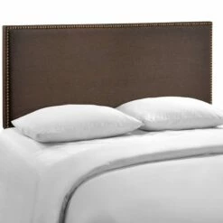 Region Queen Nailhead Upholstered Headboard Dark Brown