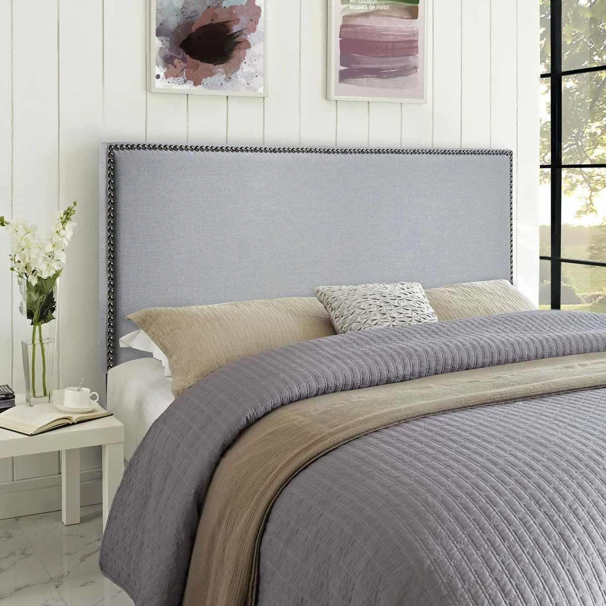 Region Queen Nailhead Upholstered Headboard Sky Gray 6 Region Queen Nailhead Upholstered Headboard Sky Gray - Image 4