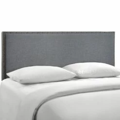 Region Queen Nailhead Upholstered Headboard Smoke