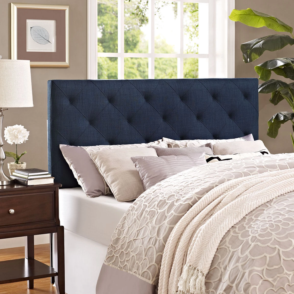 Theodore Full Upholstered Fabric Headboard Navy 6 Theodore Full Upholstered Fabric Headboard Navy - Image 4