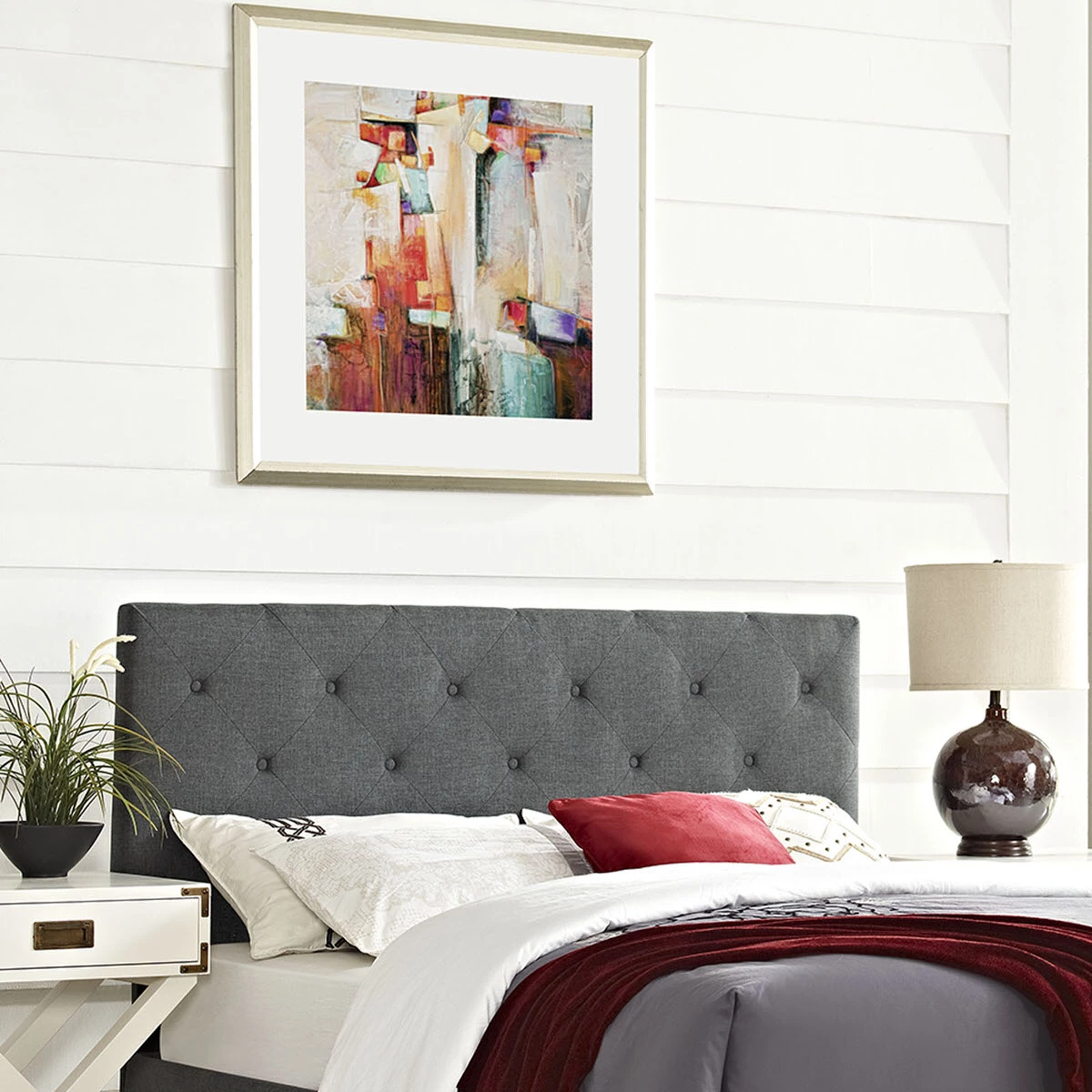 Terisa King Upholstered Fabric Headboard Gray 6 Terisa King Upholstered Fabric Headboard Gray - Image 4