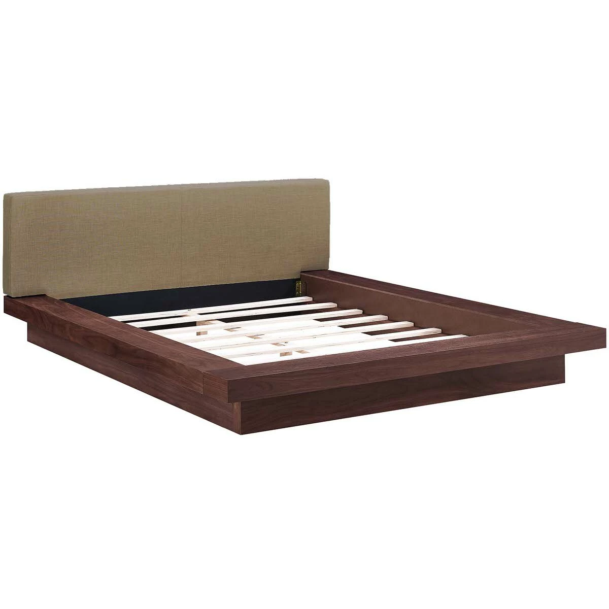 Freja Queen Fabric Platform Bed Walnut Latte 4 Freja Queen Fabric Platform Bed Walnut Latte - Image 2