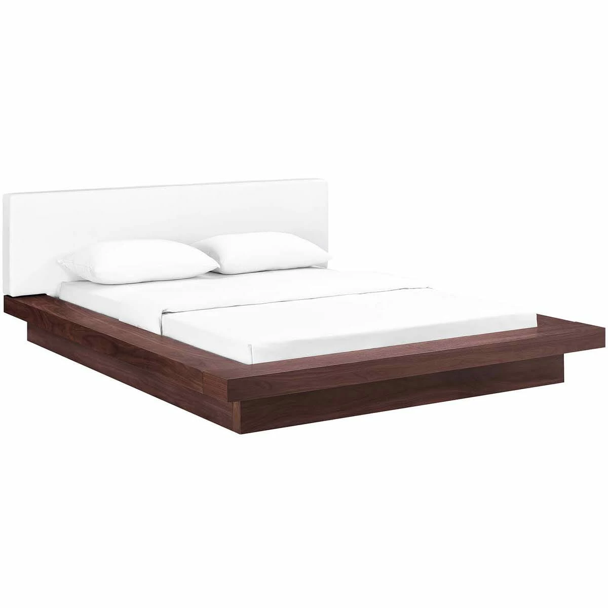 Freja Queen Vinyl Platform Bed Walnut White 3 Freja Queen Vinyl Platform Bed Walnut White