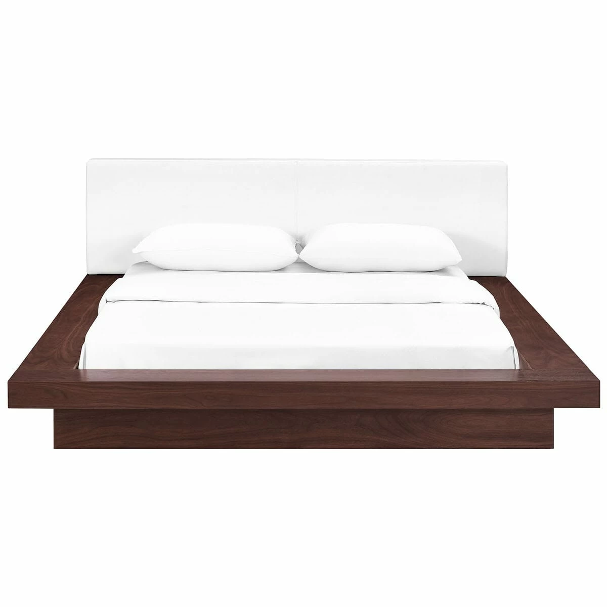 Freja Queen Vinyl Platform Bed Walnut White 6 Freja Queen Vinyl Platform Bed Walnut White - Image 4