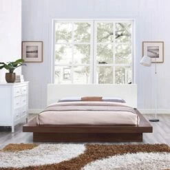 Freja Queen Vinyl Platform Bed Walnut White 11 Freja Queen Vinyl Platform Bed Walnut White -WALKER EDISON Shop MOD 5722 WAL WHI SET 5