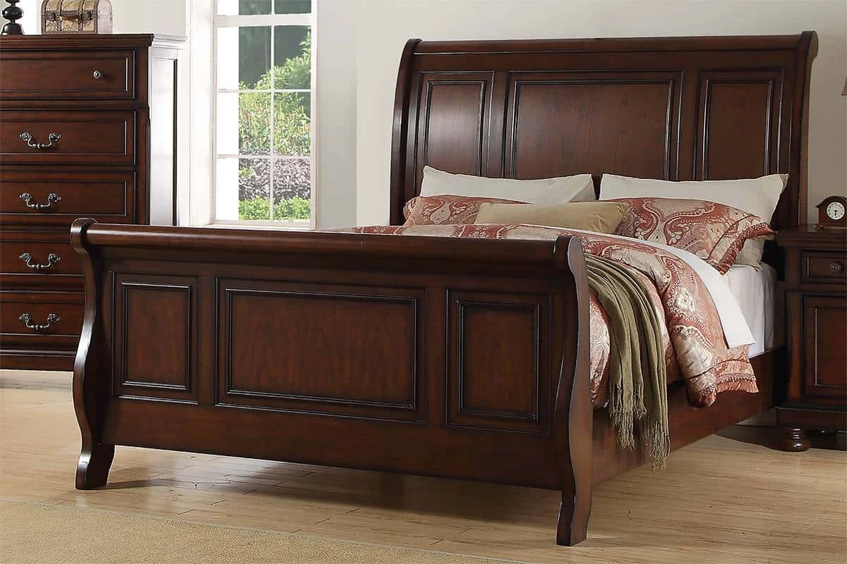 F9289 Antique Cherry Finish Pine Sleigh Bed 3 F9289 Antique Cherry Finish Pine Sleigh Bed