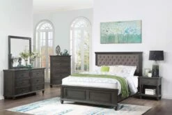 F9564 Grey Fabric & Wood Bed