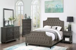 F9594 Brown Polyfiber & Pine Wood Bed
