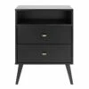 Milo Mid-Century 2-Drawer Black Tall Nightstand W/Open Shelf -WALKER EDISON Shop PRPC BDNR 1401 1