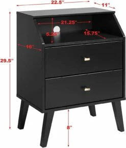 Milo 2 Drawer Black Nightstand W/Angled Top -WALKER EDISON Shop PRPC BDNR 1403 1 3