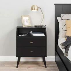 Milo 2 Drawer Black Nightstand W/Angled Top -WALKER EDISON Shop PRPC BDNR 1403 1 4